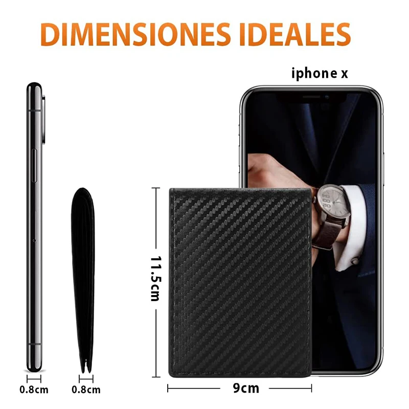 Slim Tối Giản Trị Gấp Ví Sợi Carbon RFID Ngăn Chặn Ví Nam Với ID Cửa Sổ Và 9 Khe Cắm Thẻ