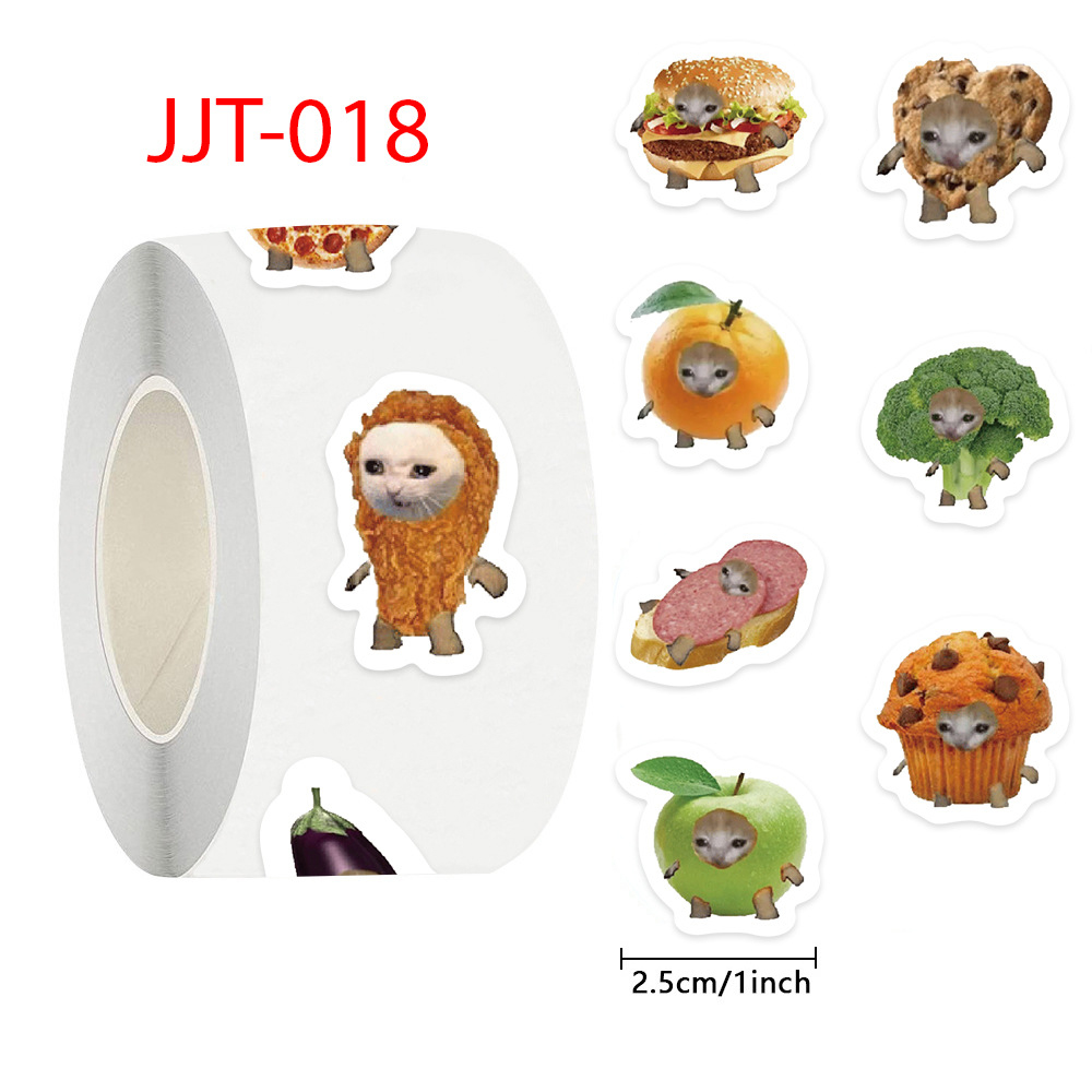 500pcs/Roll Cartoon Meme Food Cat Stickers Decorative Classroom Luggage Graffiti Decals Kid Toy Decoration Sticker Gift