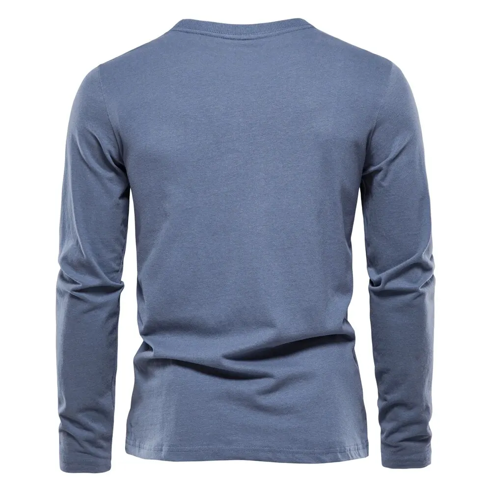 Camiseta de manga larga 100% de algodón para hombre, camisetas informales sólidas de primavera, camisetas clásicas de alta calidad