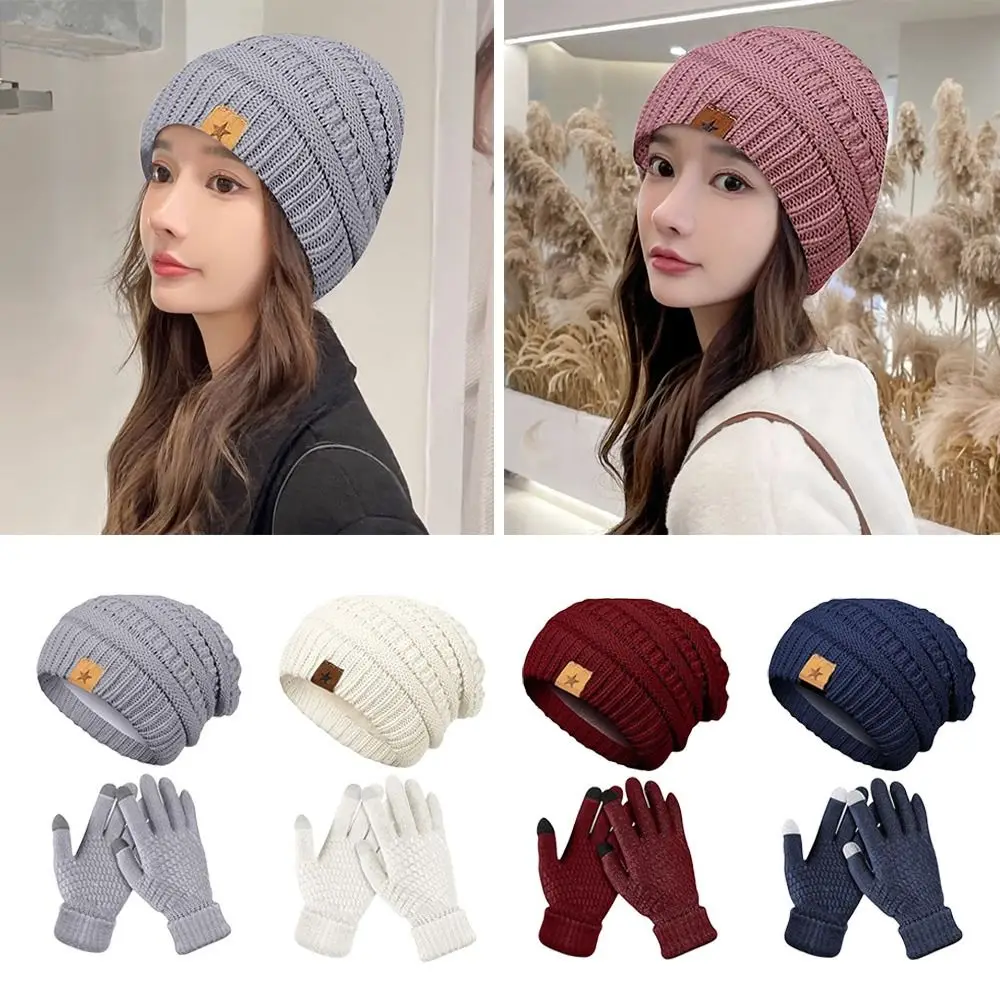 2 ชิ้น/เซ็ตของขวัญผู้หญิงอบอุ่นหมวกถุงมือชุดป้องกันหูฤดูหนาว WARM Mitten Windproof Plush Beanie หมวกสําหรับชายหญิง