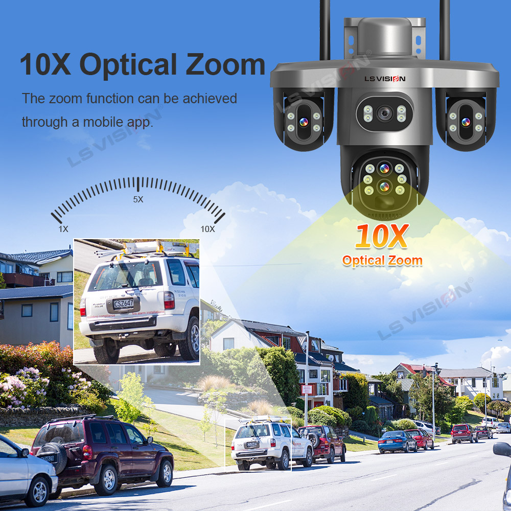LS VISION 20MP 4 Lens Three Screen 4G Solar Camera Outdoor WiFi 10X Optical Zoom Auto Tracking Wifi Surveillance Camera V380 Pro