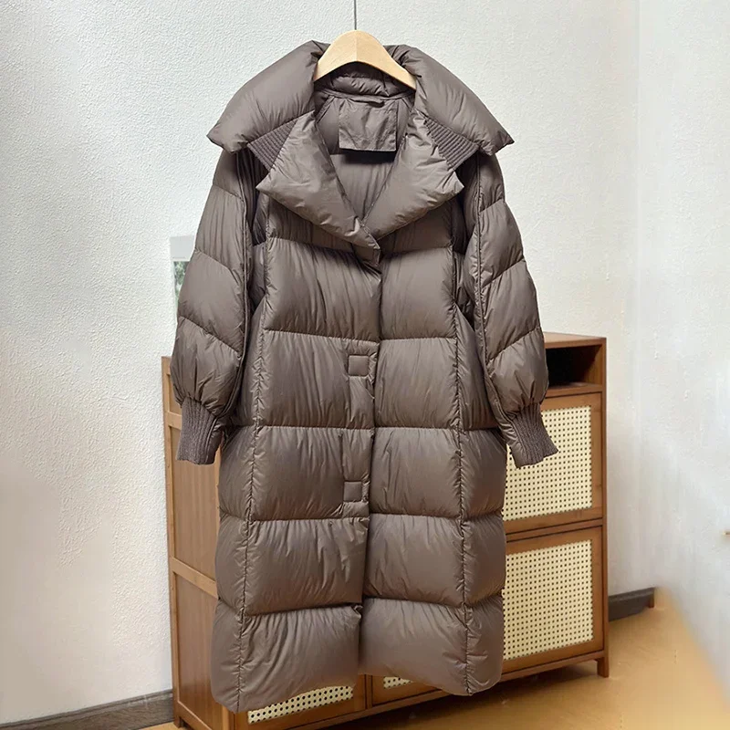 Schinteon femmes blanc canard vers le bas longue veste automne hiver chaud décontracté sur la taille vêtements amples doux confortable mode manteau nouveau