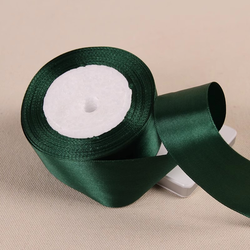 25 yardas/rollo de cinta de raso de una sola cara verde oscuro, manualidades hechas a mano, Material de lazo, caja de regalo para fiesta de Navidad, cinta para envolver