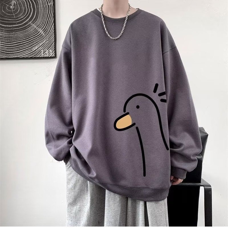 【M-8XL Sweatshirts】 Sweat-shirt surdimensionné pour hommes, ample, imprimé canard jaune, manches longues, vêtements de Couple