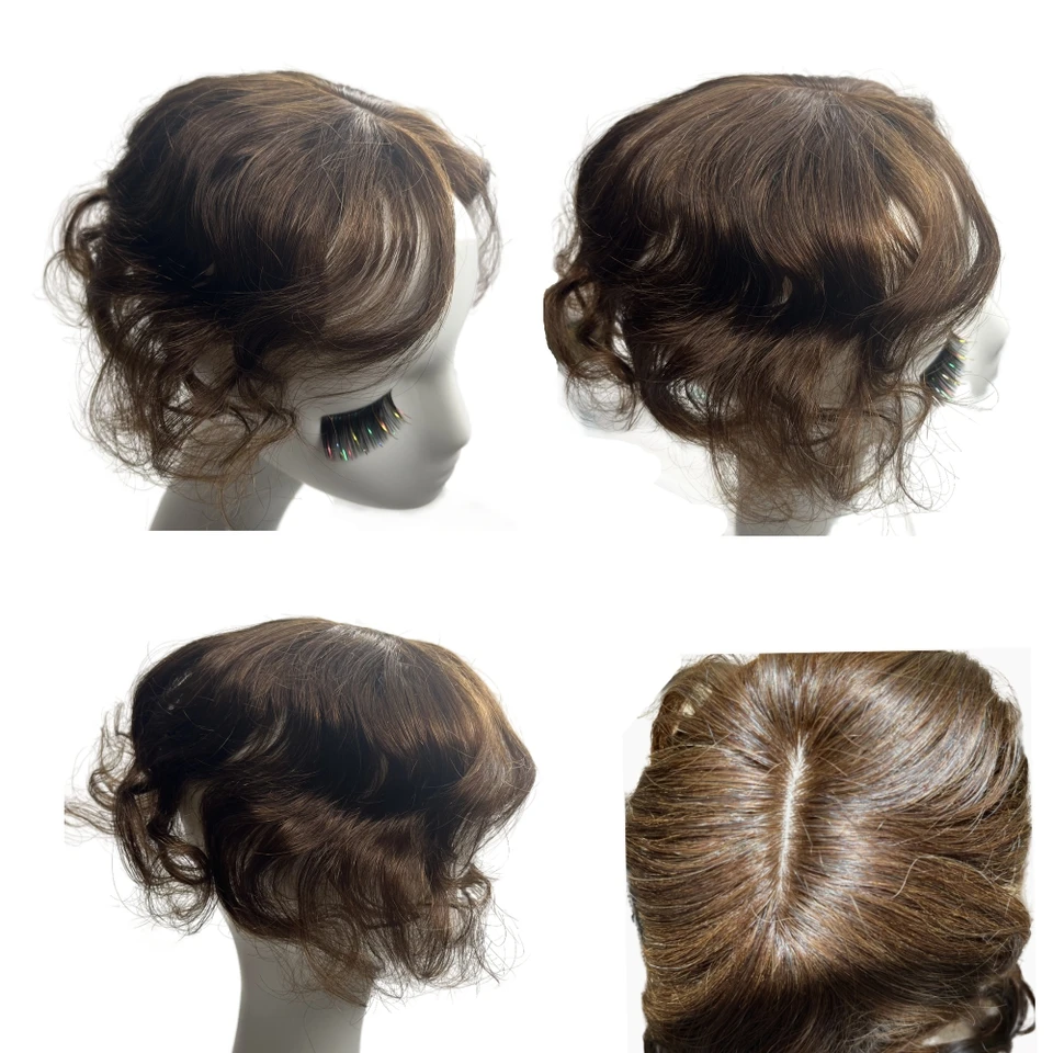 Body Golvend Menselijk Haar Toppers voor Vrouwen 25 cm Clip In Krullend Haarstukjes Extensions Verhogen Haarvolume Milde Bruin Non-Remy