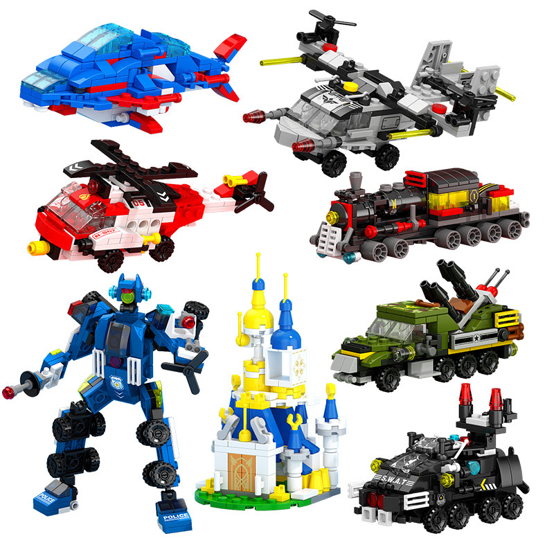 Nuevo DIY 6 en 1 vía de tren Robot helicóptero vehículo Kit de bloques de construcción niñas ladrillos película modelo niños juguete