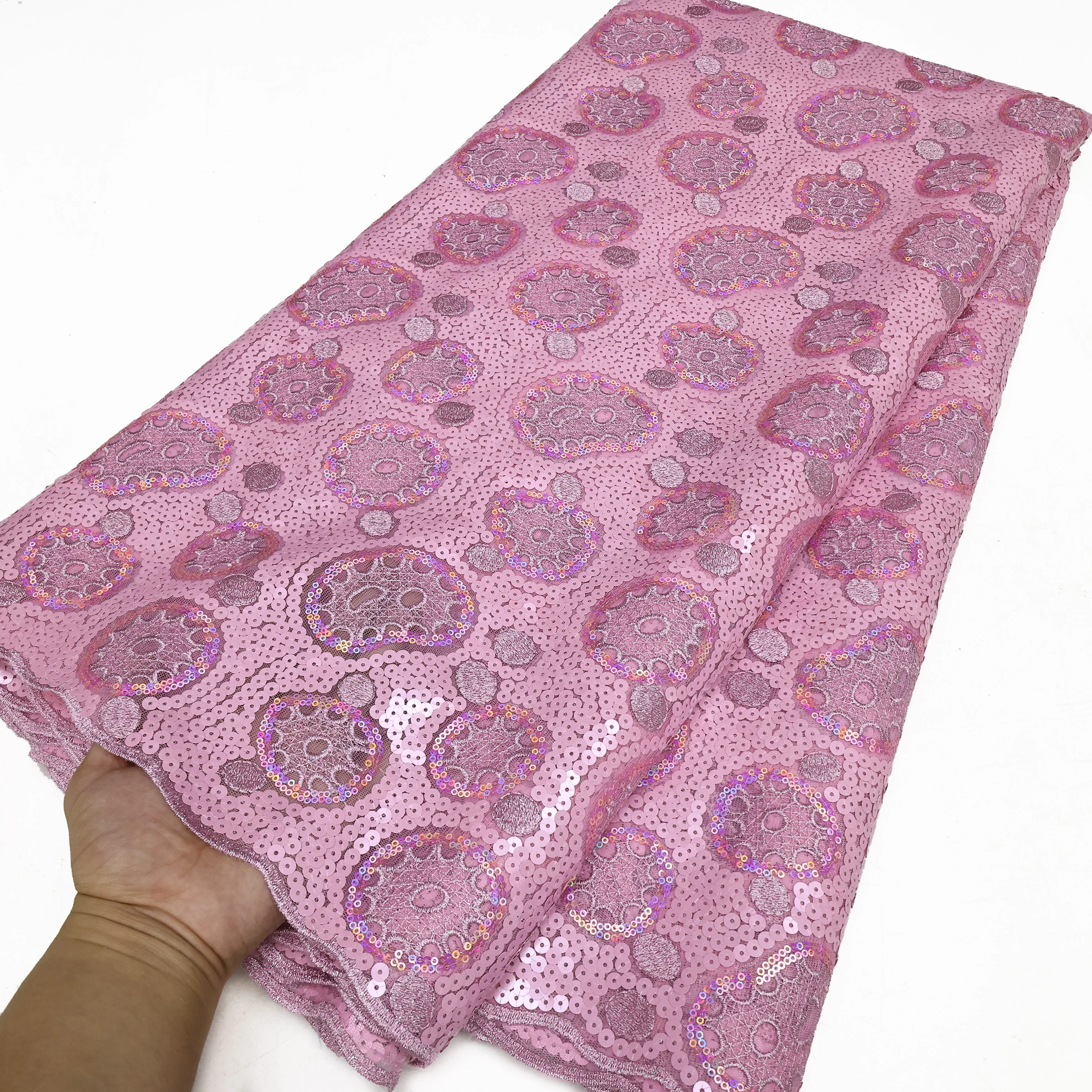 Pgc rosa Guipure Cord Spitzens toff hochwertige Original Pailletten Tüll Stickerei Mesh Spitzen material für Brasilien Luxus Party kleid