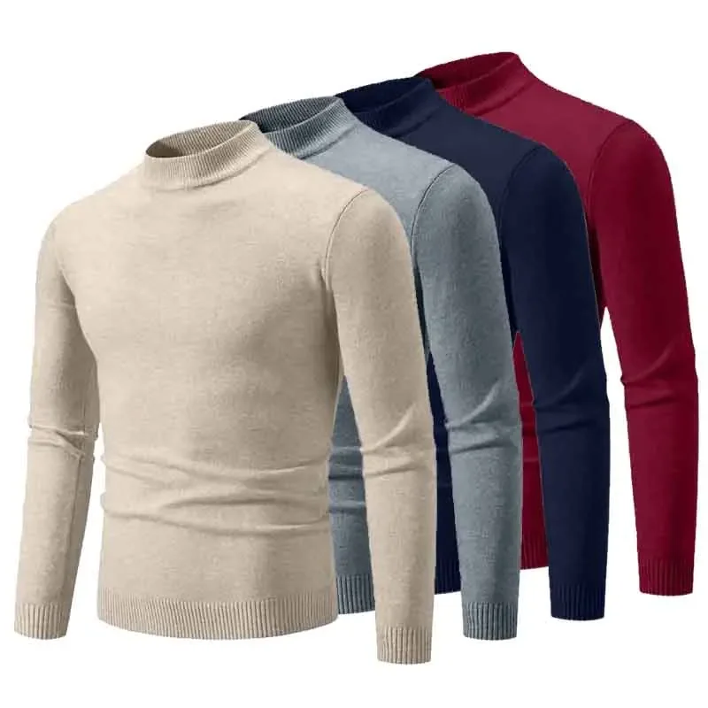 Nieuwe Sweatwear Heren Halve Hals Basic Effen Kleur Truien Ronde Hals Elastische Truien Warme Herfst Gebreide Oversized Trui Heren