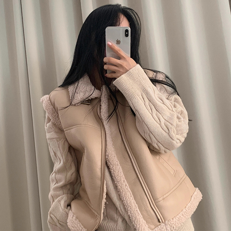 シックな秋冬レトロユニークなラペル Pu レザー毛皮のベストジッパールーズ女性のジャケット通勤スタイル長袖フリップ襟