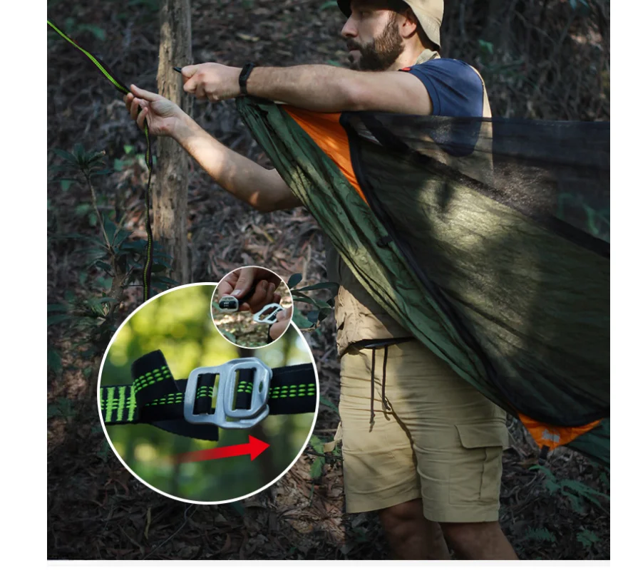 New Travelers camping outdoors with mosquito net hammocks, increased anti roll over speed, anti mosquito hammocks