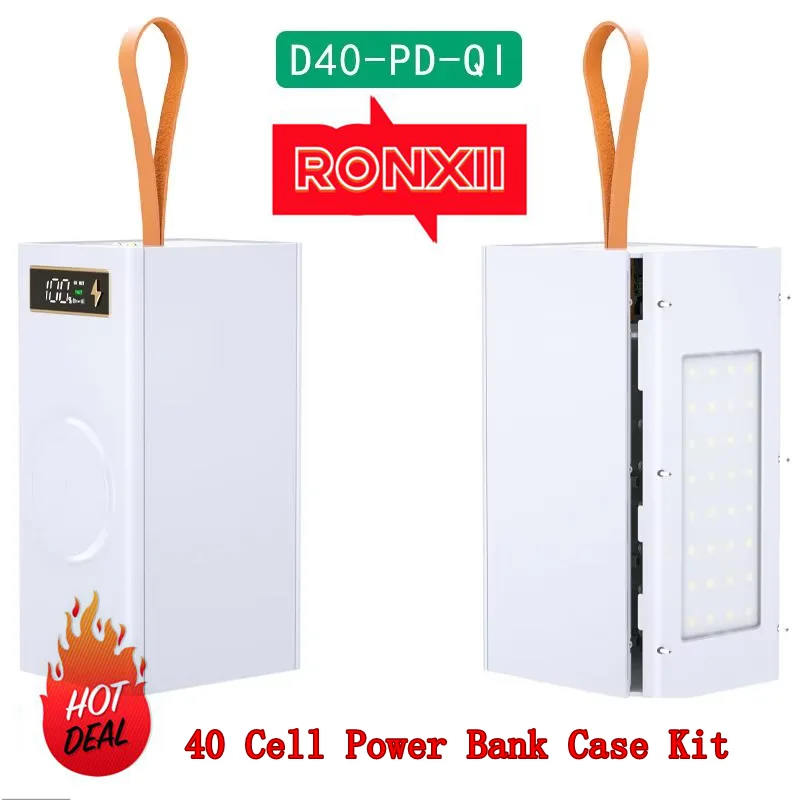 Kit de caja para banco de energía de 40 celdas, caja de batería 18650 de carga rápida, luz de Camping sin batería