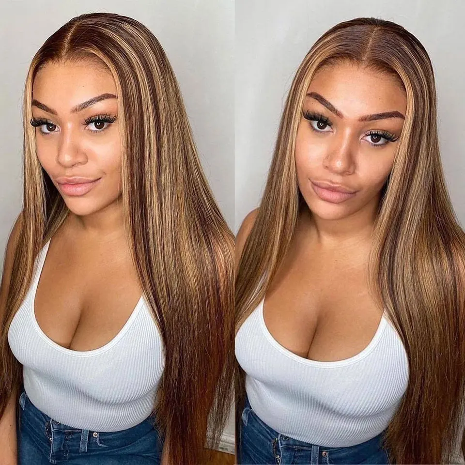 Pacotes retos do cabelo humano do destaque para mulheres, extensões do cabelo de Remy, pacotes louros, osso, P4/27