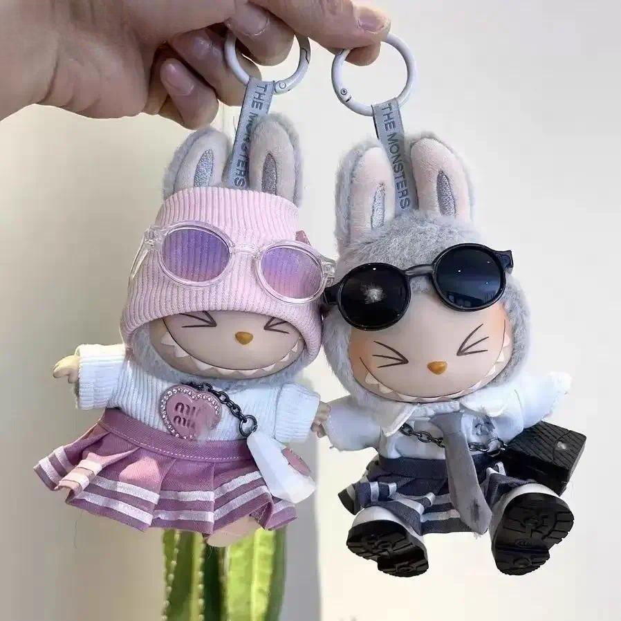 Mini ropa para muñeca, accesorios para 15-17cm, conjunto de uniforme Labubu V1 V2 V3Labubu, falda y suéter, ropa para gafas de sol