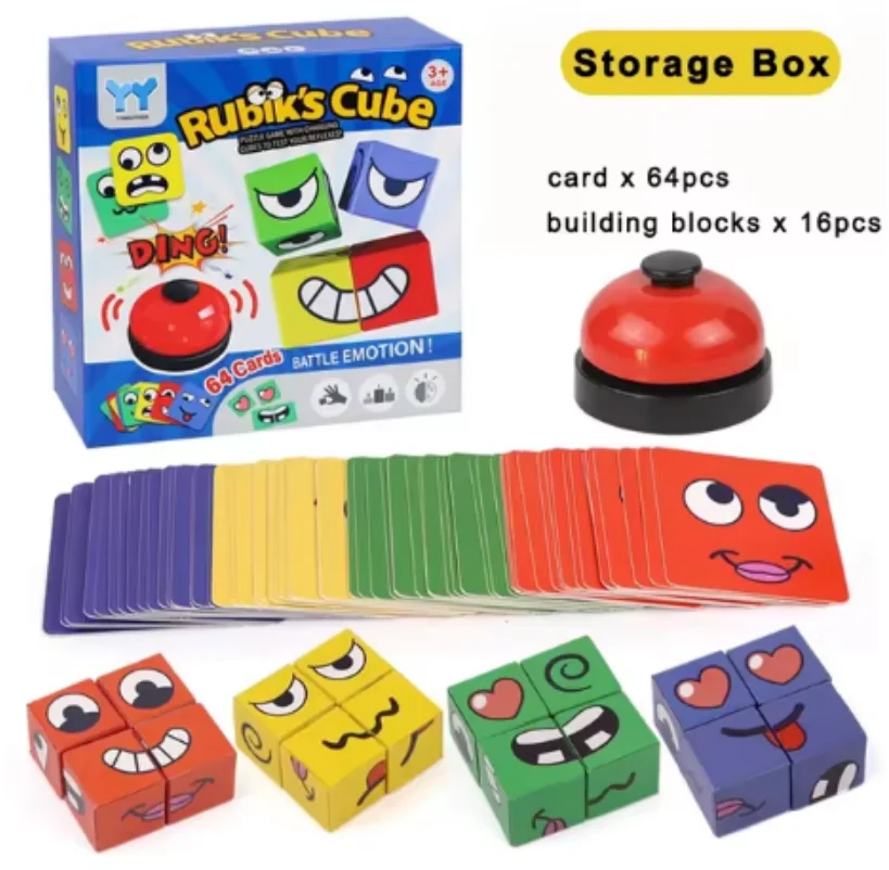 Kids Face Change Expression Puzzle Building Blocks Montessori Cube Table Game Toy Early Educational Toys for Children Gifts