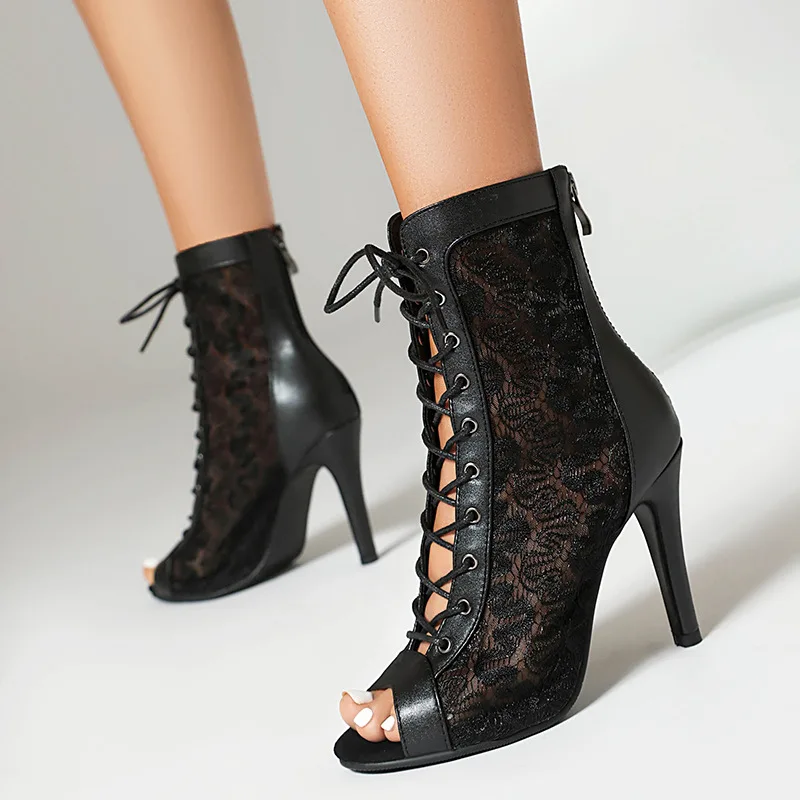 YSWEYOMIC Summer Autumn Style Mesh Hollow Jazz Booties Dance High Heels 7cm 9c 11cm Latin Salsa Dance Sandały z dużym rozmiarem