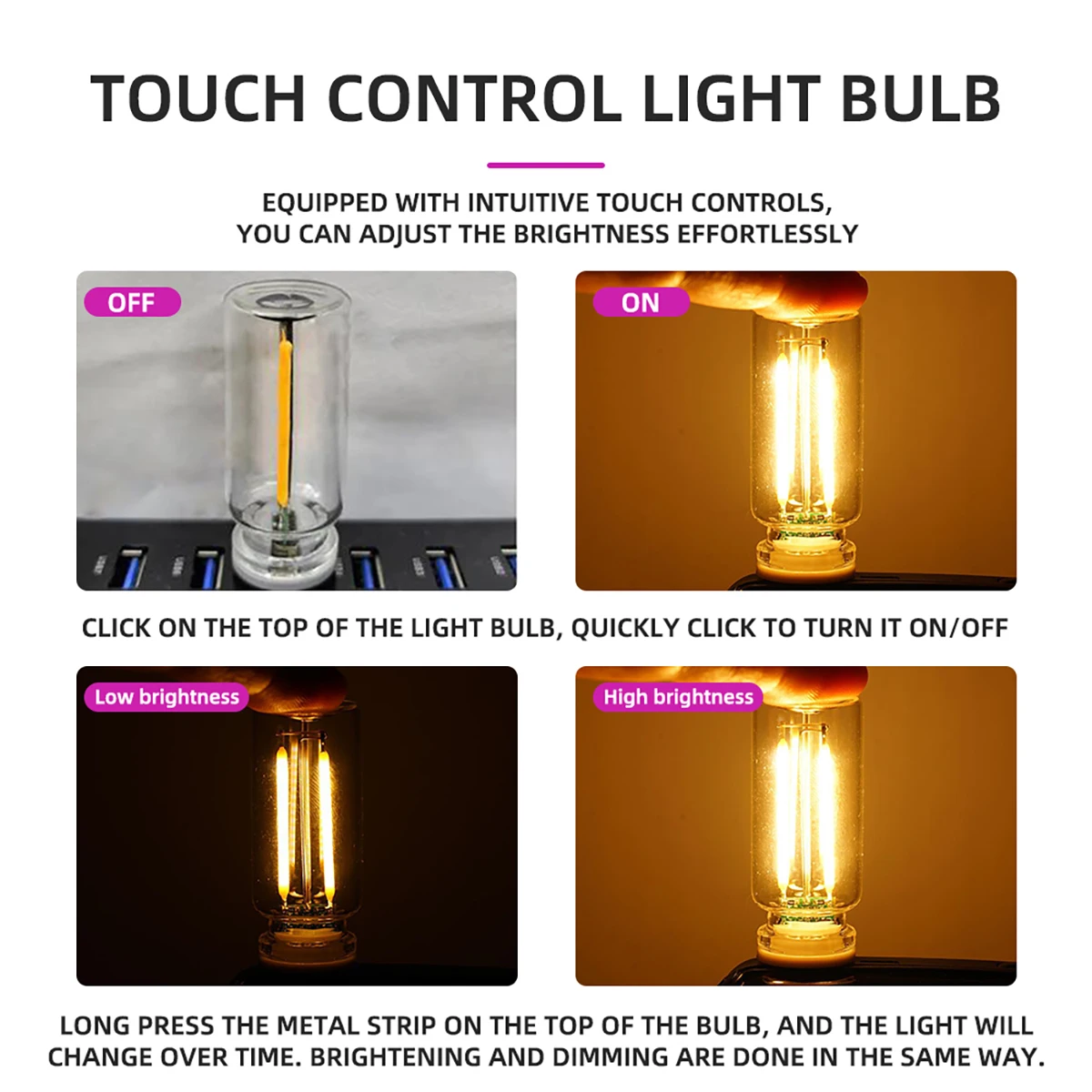 Retro USB Filament Touch Control Dimming หลอดไฟ LED 5V Auto ภายในบรรยากาศ Light Night Light Auto สีสันโคมไฟตกแต่ง