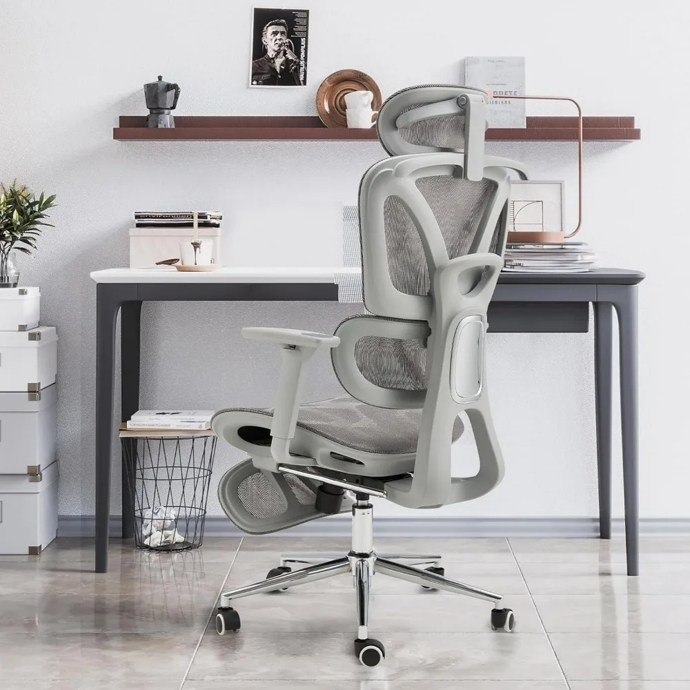 Ergonomic Mesh Office Chair with Foot Rest, Big and Tall Computer Chair with 3D Adjustable Headrest and 4D Armrest, 350 LBS Capa