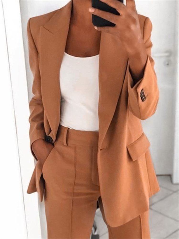Women's blazer casual long-sleeved top solid color suit collar button simple temperament commuter plus size blazer
