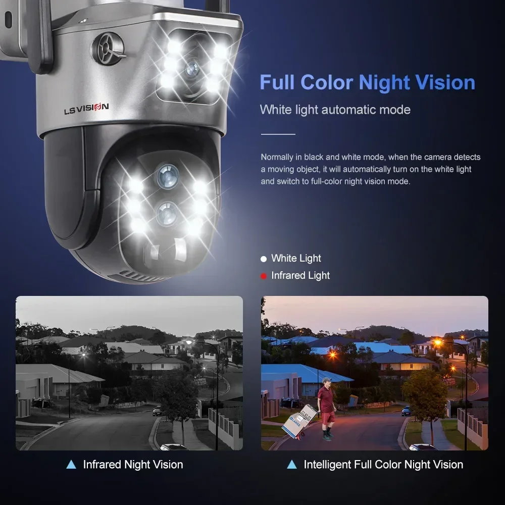 LS VISION-cámara Solar de doble pantalla con Zoom de 12MP y 10X para exteriores, 6K, 4G/WiFi, tres lentes, seguimiento automático humano, cámaras de seguridad, aplicación V380 Pro