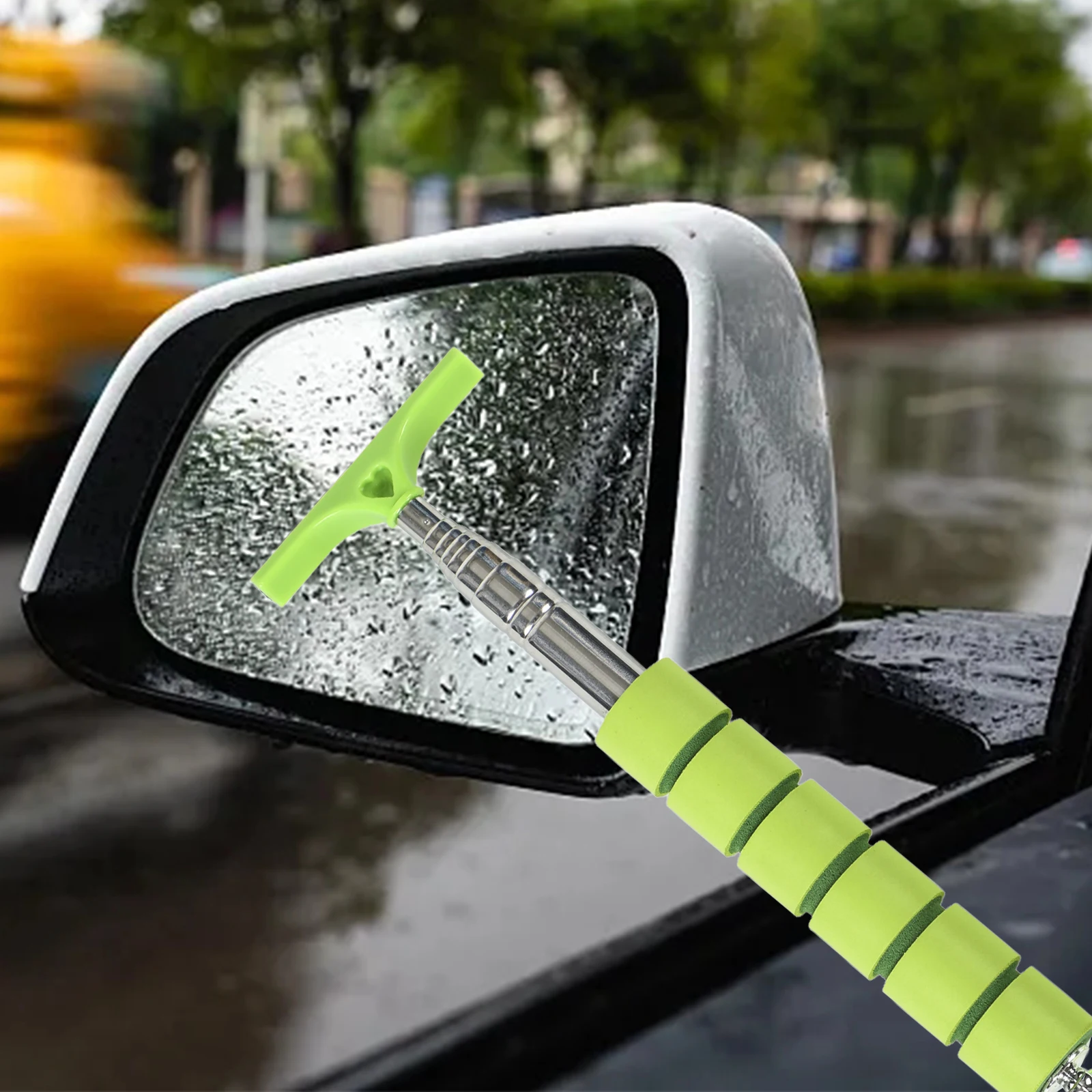 Essuie-glace de rétroviseur de voiture en acier inoxydable, télescopique à longue poignée, nettoyeur de raclette de rétroviseur automatique pour le nettoyage de la porte vitrée de la douche