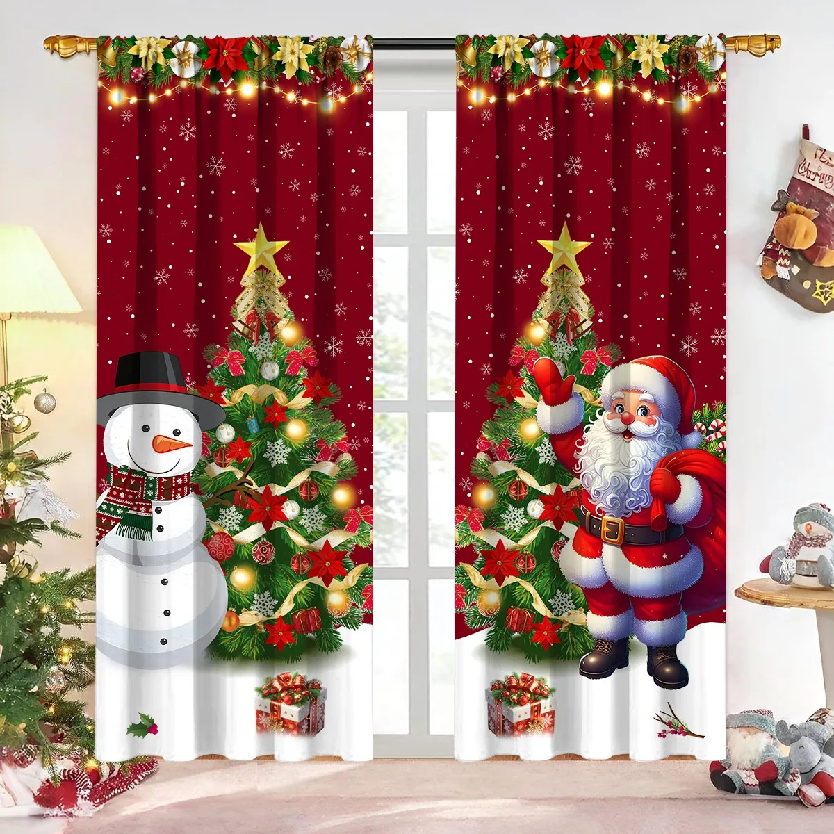 2 uds cortina navideña decoración navideña para el hogar 2025 cortina navideña adornos para ventanas Navidad Natal regalo de Año Nuevo 2026