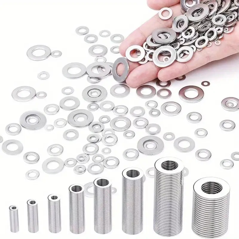 180 Pieces 304 Stainless Steel Flat Washer Set (M2 M2.5 M3 M4 M5 M6 M8 M10), Suitable for Home Decoration, Factory Maintenance, Kitchen, Store and Outdoor Construction