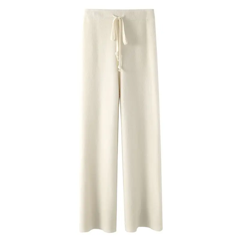 Pantalones de punto suaves para mujer, prendas de vestir exteriores de otoño/invierno, pantalones de pierna ancha de punto colgantes, pantalones de suelo blancos, pantalones de pierna recta