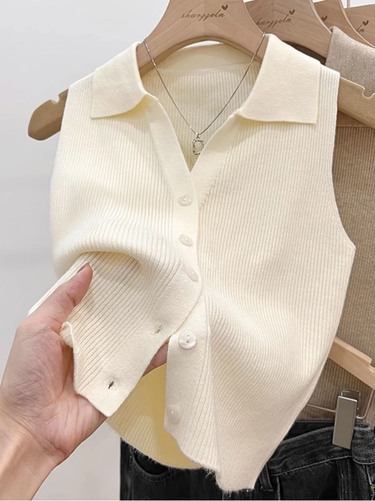 Einfarbig Gestrickte für Frauen Strickjacke Koreanische Einreiher Ärmellose Pullover Frau Rundhals Alle Spiel Strickjacken Outwear