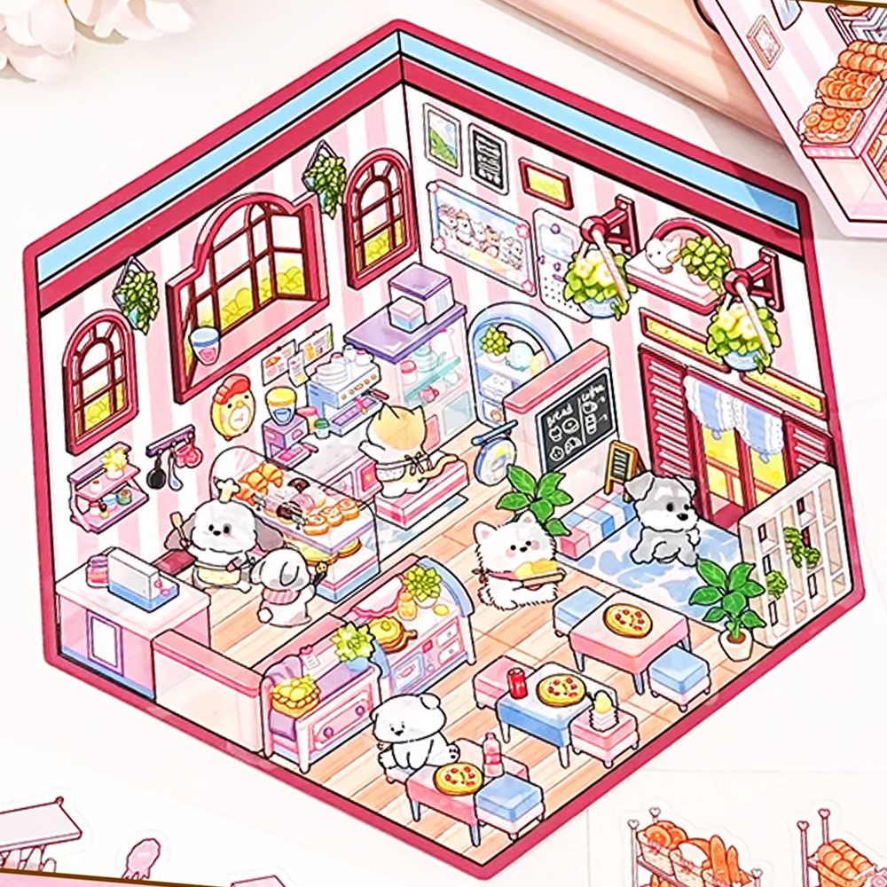 3D Sticker DIY Cabin Scene StackingThree-dimensional  Cute Cartoon Animal Children Stickers Hand Account Cute Gift for Kid Child