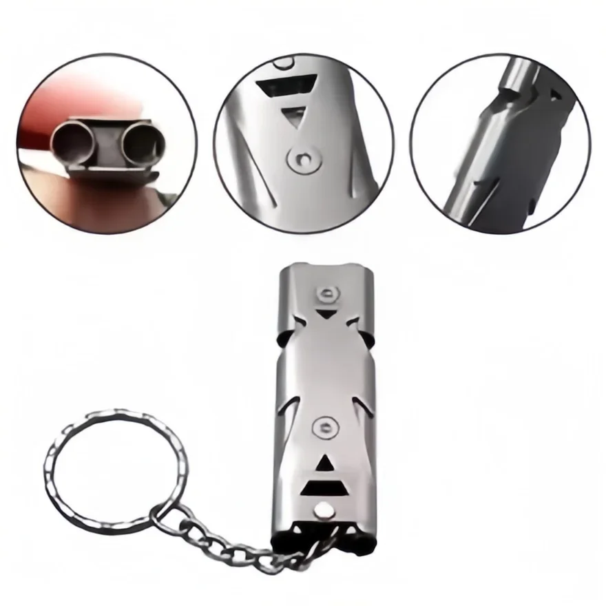 Porte-clés sifflet de survie – Sifflet d'urgence pour camping/randonnée en plein air, alarme de sécurité forte avec conception à double tube