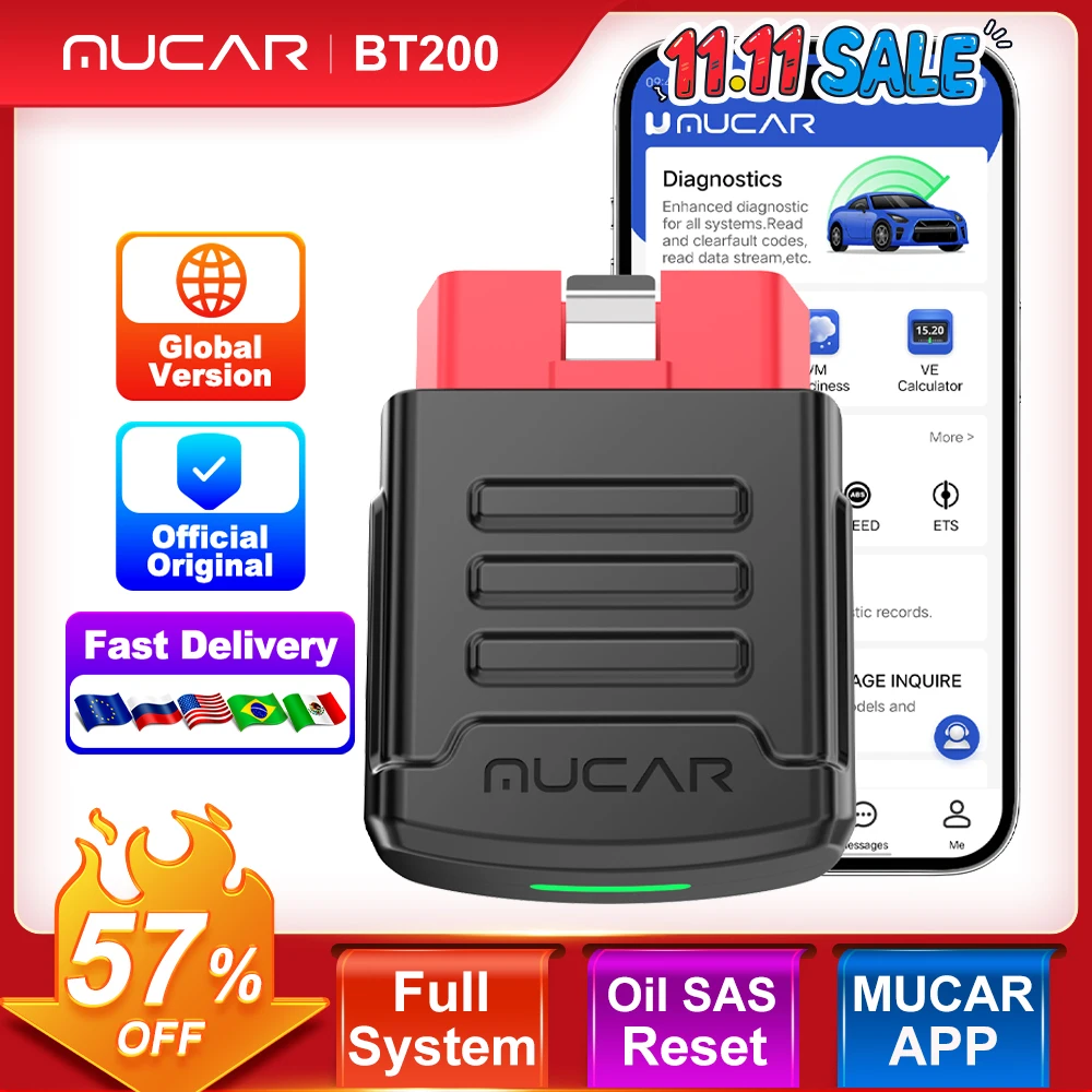 MUCAR BT200 / BT200 Pro OBD2 Сканер Автоматическая полная диагностика системы Пожизненная бесплатная масло SAS Сброс бесплатно 1-летние инструменты диагностики автомобиля