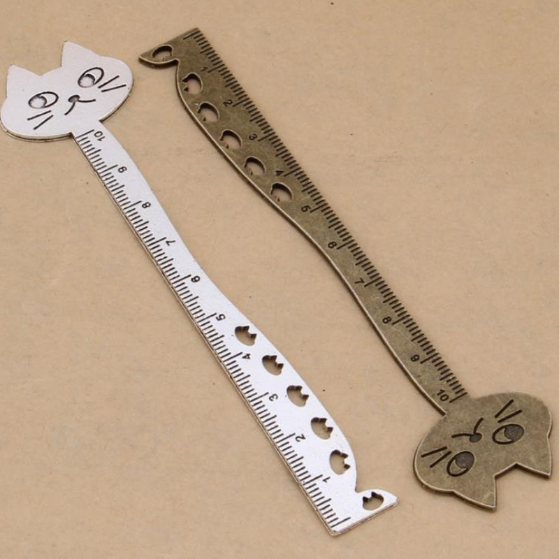 1 pezzo carino Kawaii retrò vintage metallo gatto pizzo righello segnalibri forniture per ufficio scolastico cancelleria Ellen Brook regalo cucito disegno