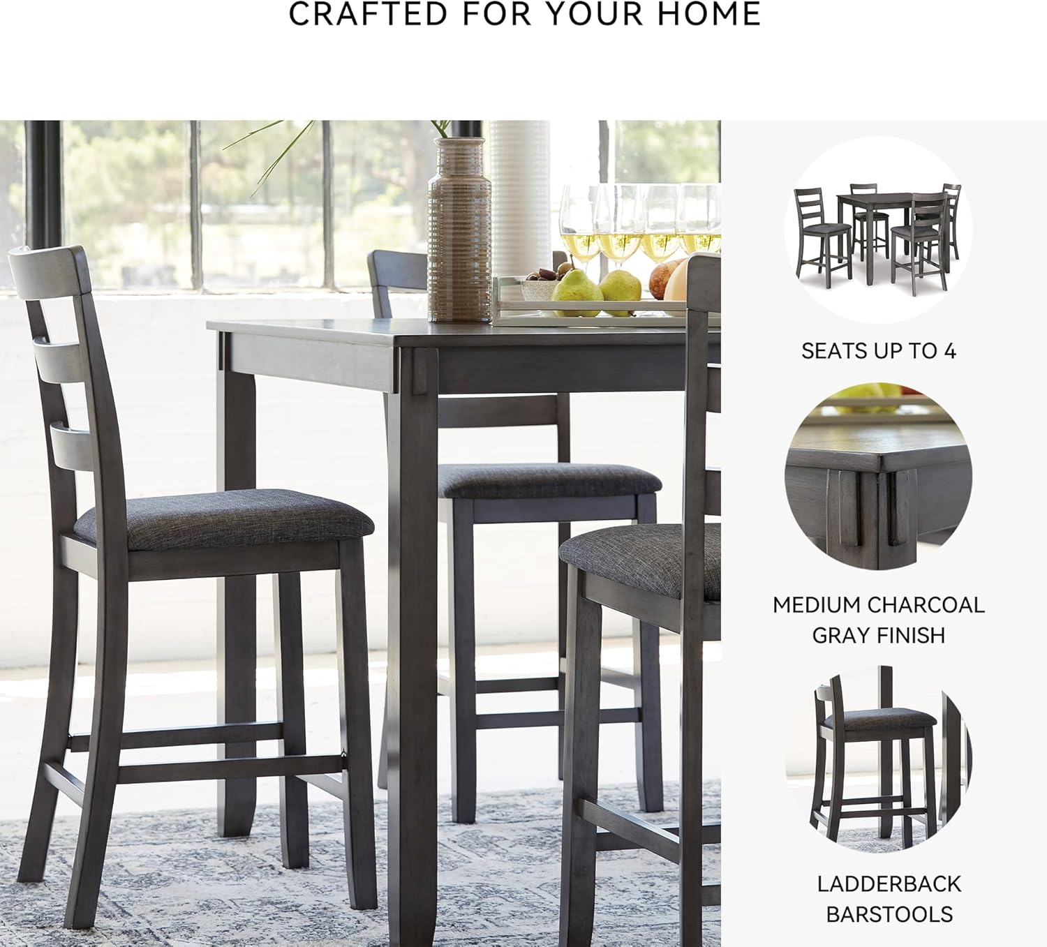 Customizable Bridson 5 Piece Counter Height Dining Room Set, Includes Table & 4 Bar Stools, Gray