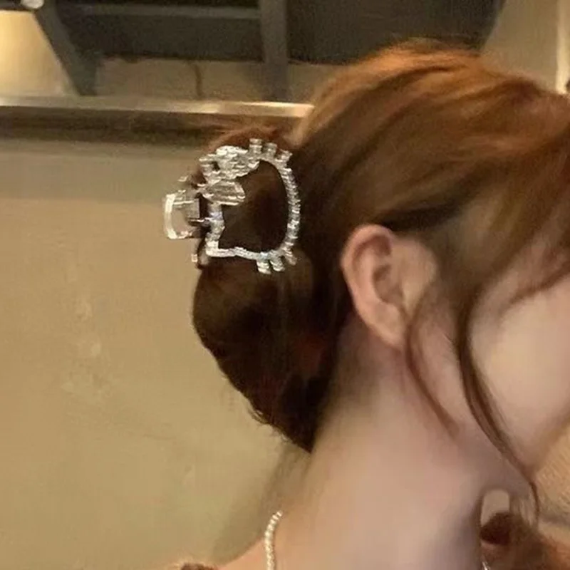 Kawaii Hello Kitty Hair Clip Crystal Y2K Hello Kitty Things Hairclips Accessories Hairpins Silvery Jewelry Cartoon Hair Clip New