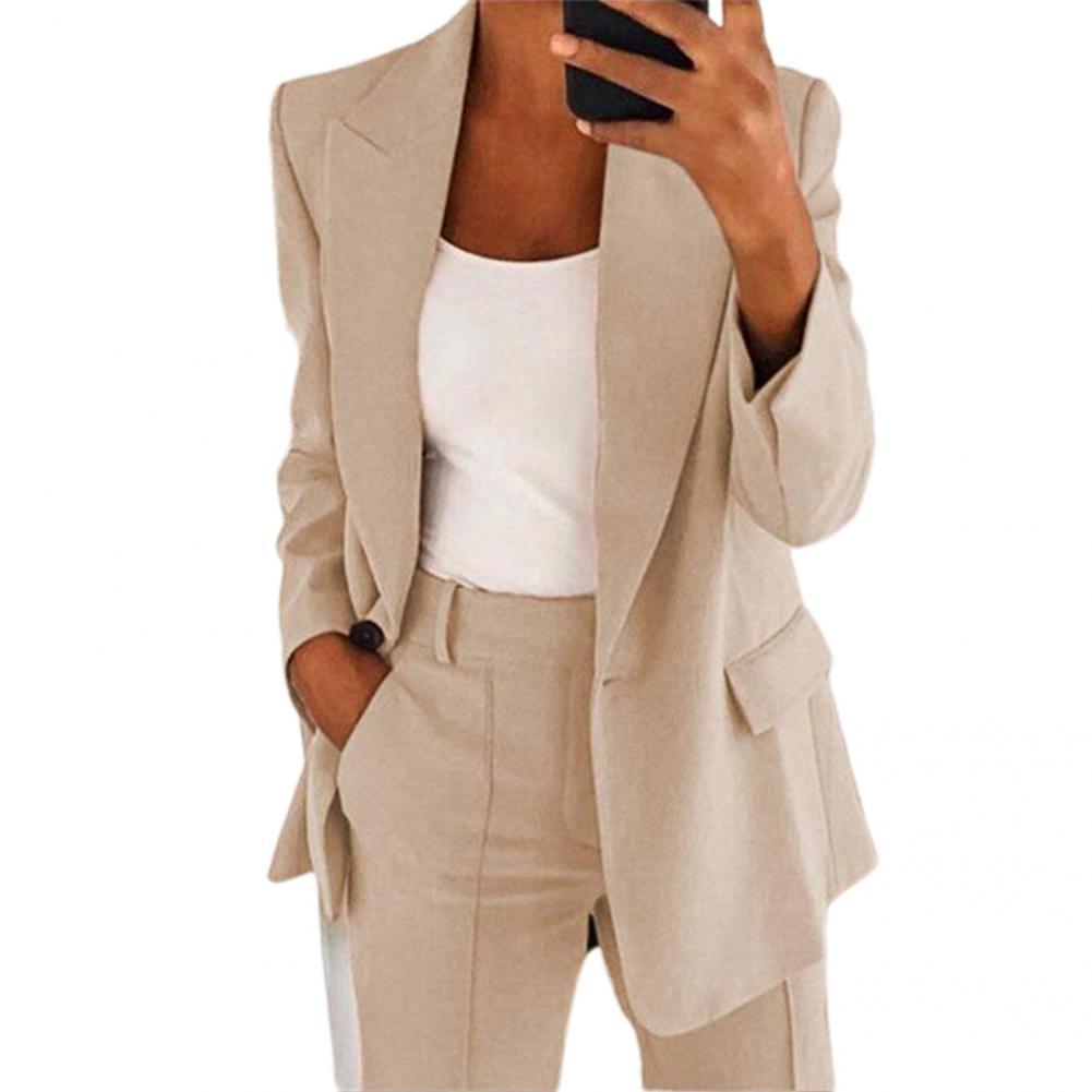 Popular traje abrigo Color sólido Blazer manga larga bolsillos falsos Blazer Top Cardigan prendas de vestir para oficina