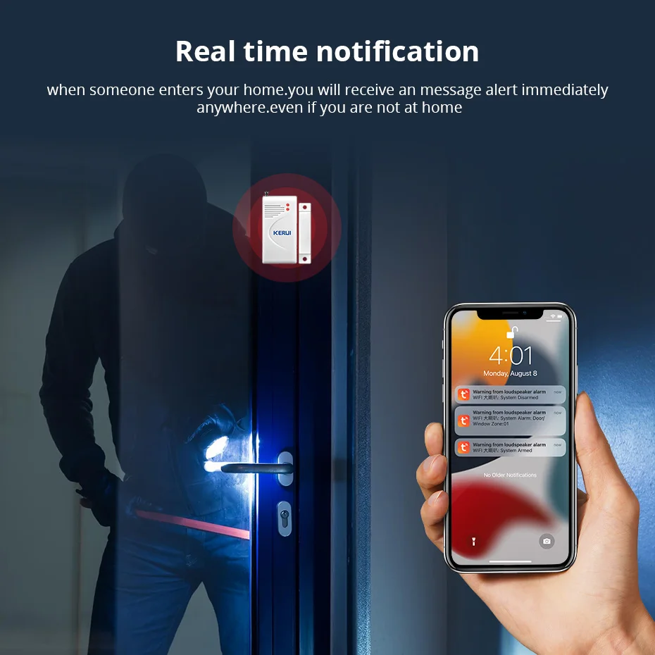 KERUI Tuya Thông Minh WIFI Không Dây Hệ Thống Báo Động Hú Còi Nhà Trộm Phát Hiện Chuyển Động Cảm Biến Cửa Tuya Ứng Dụng Điều Khiển Từ Xa