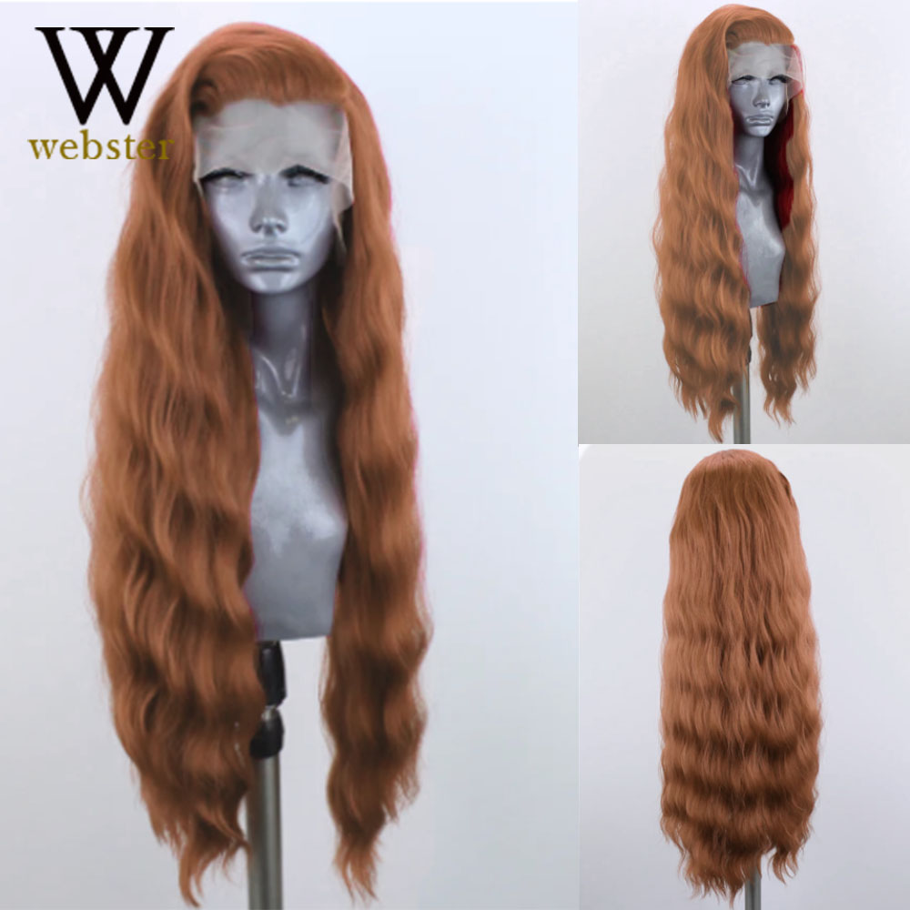 Webster Tóc Vàng Tổng Hợp Phối Ren Phía Trước Bộ Tóc Giả Dài Tự Nhiên Sóng Tóc Giả Dành Cho Nữ Bên Một Phần Nhiệt Độ Cao Tiểu Thư Cosplay Bộ Tóc Giả