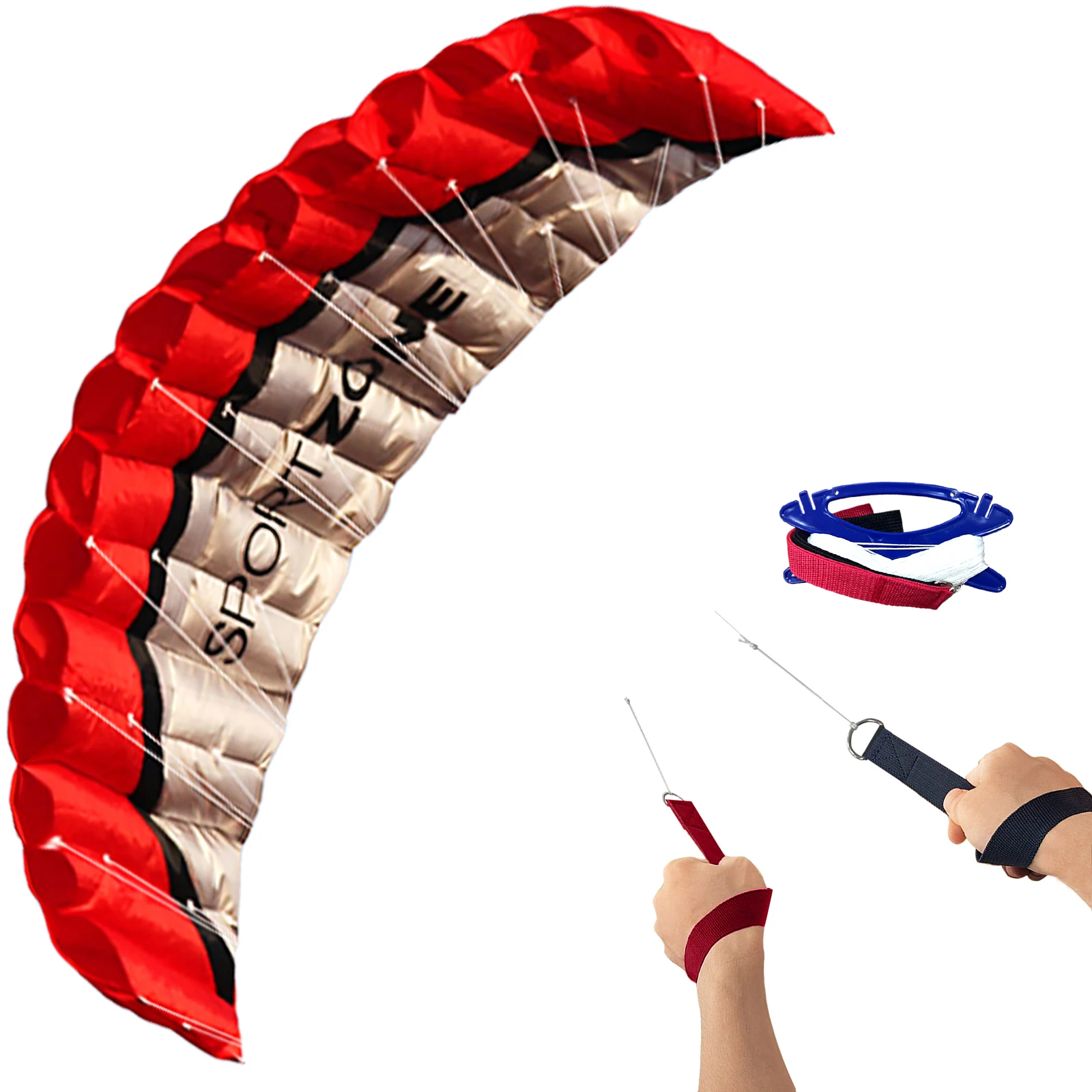 Cometa parafoil de doble línea roja de alta calidad, 2,5 m, con herramientas voladoras, trenza eléctrica, vela, kitesurf, deportes de arcoíris, playa