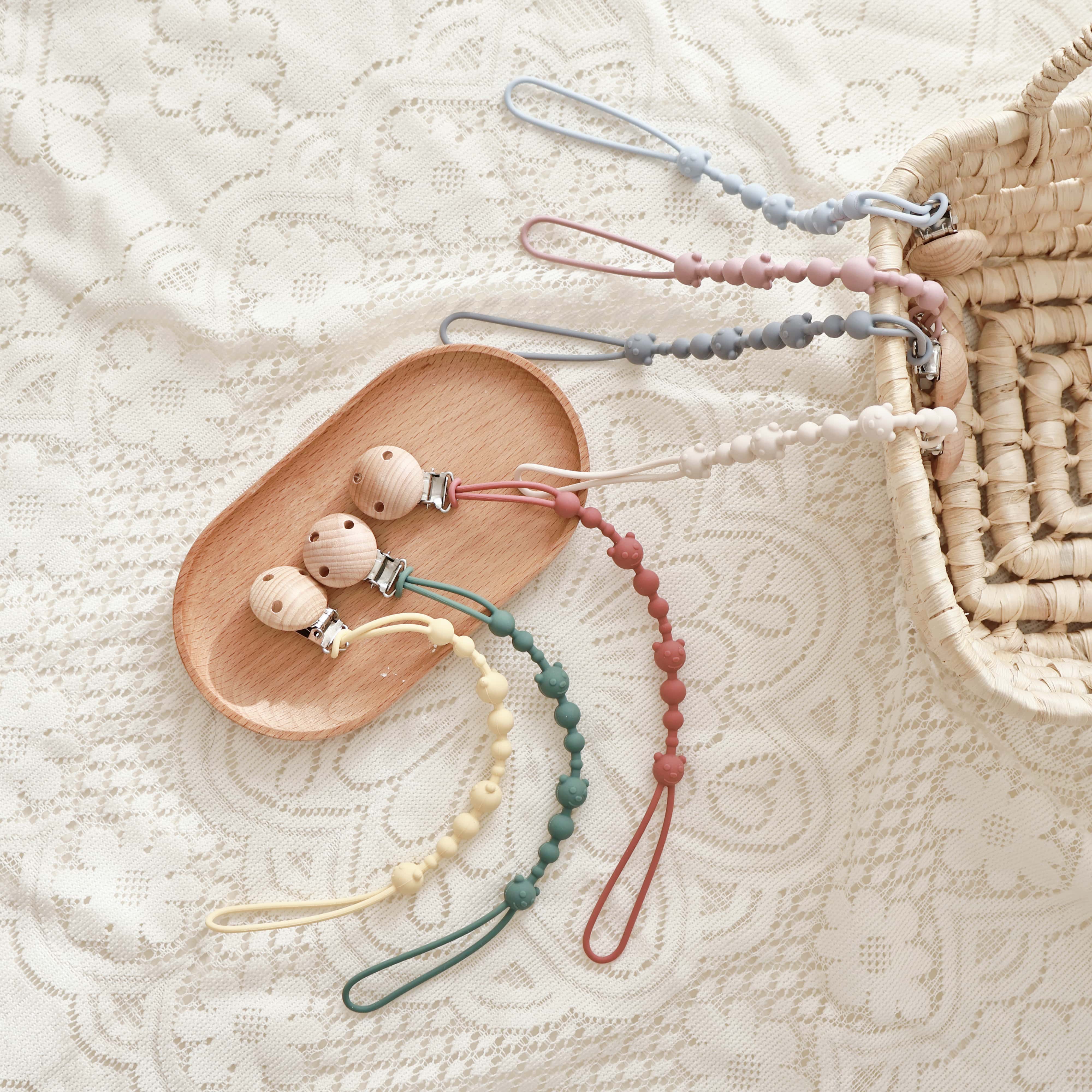 1/4PCS ไม้บีช Chew ลูกปัด Pacifier คลิปปลอมกรอบ Pacifier CHAIN Baby Teething ของเล่นเด็ก Chew