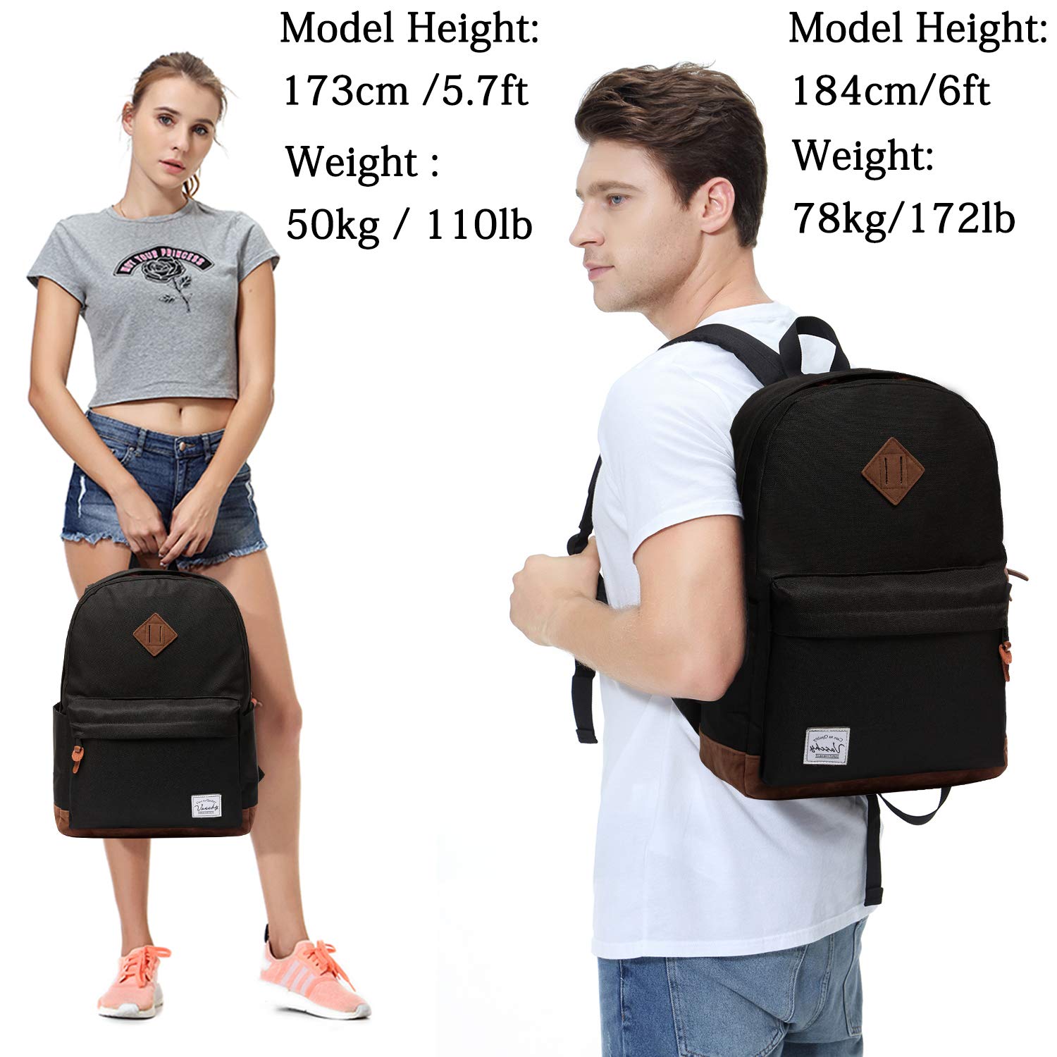 Backpack for Men Women,VASCHY Classic Water-resistant Lightweight Travel School Backpack Casual Daypack