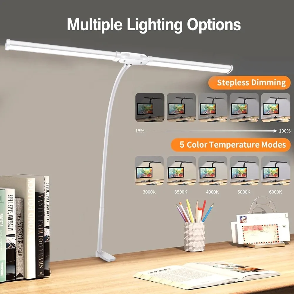 Lámpara de escritorio LED, lámparas de escritorio de arquitecto de doble/simple cabezal, luz de escritorio para el cuidado de los ojos, lámpara de cuello de cisne ajustable regulable continua