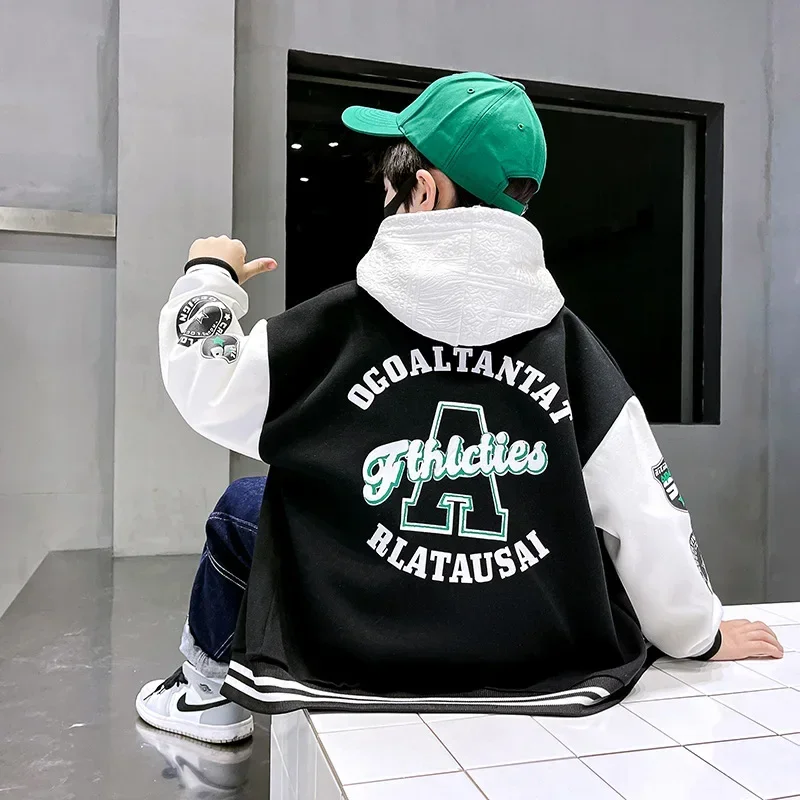 Moda primavera outono manga longa outwear adolescente crianças carta impressa casaco esporte crianças roupas 3 8 10 12 anos de idade