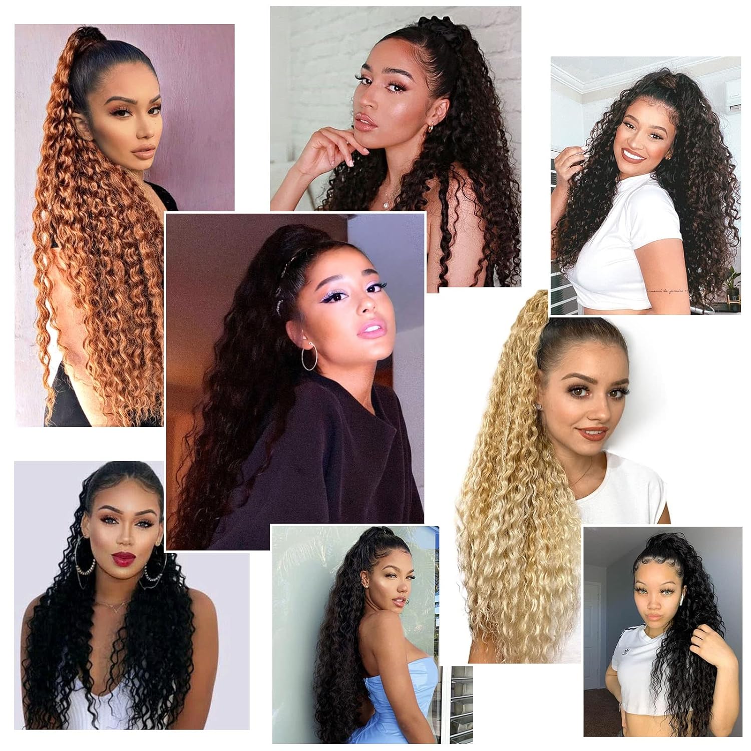 Deep Water WAVE Drawstring หางม้า 100% ต่อผมมนุษย์จริงบราซิล Hairpiece ธรรมชาติพร้อมคลิป INS Remy PONY TAIL