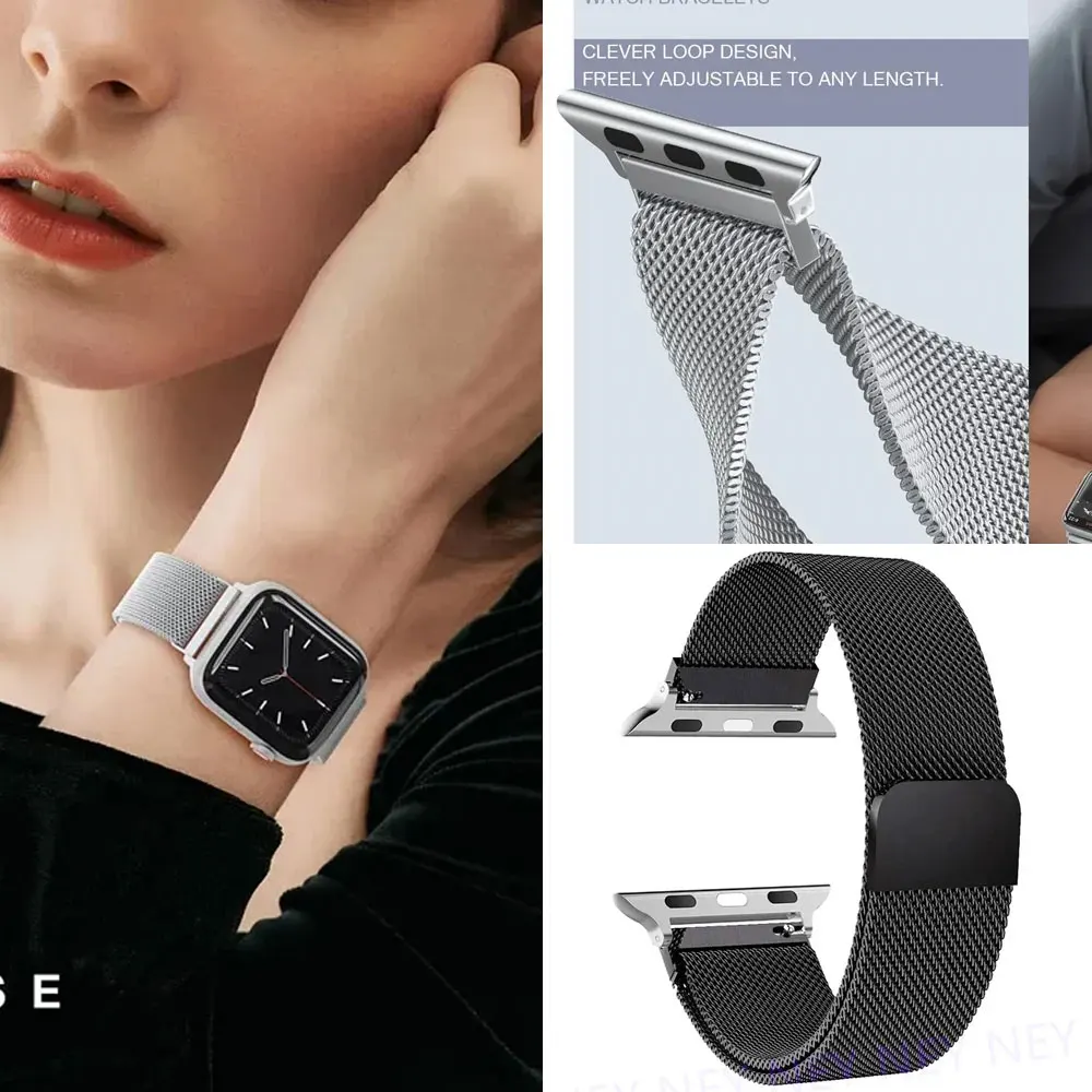 สายนาฬิกาแบบ Milanese Loop สำหรับ Apple Watch ขนาด 49 มม. 44 40 42 45 41 มม. สายโลหะสแตนเลส สำหรับ Iwatch Series 11 10 46 มม. Ultra2 3