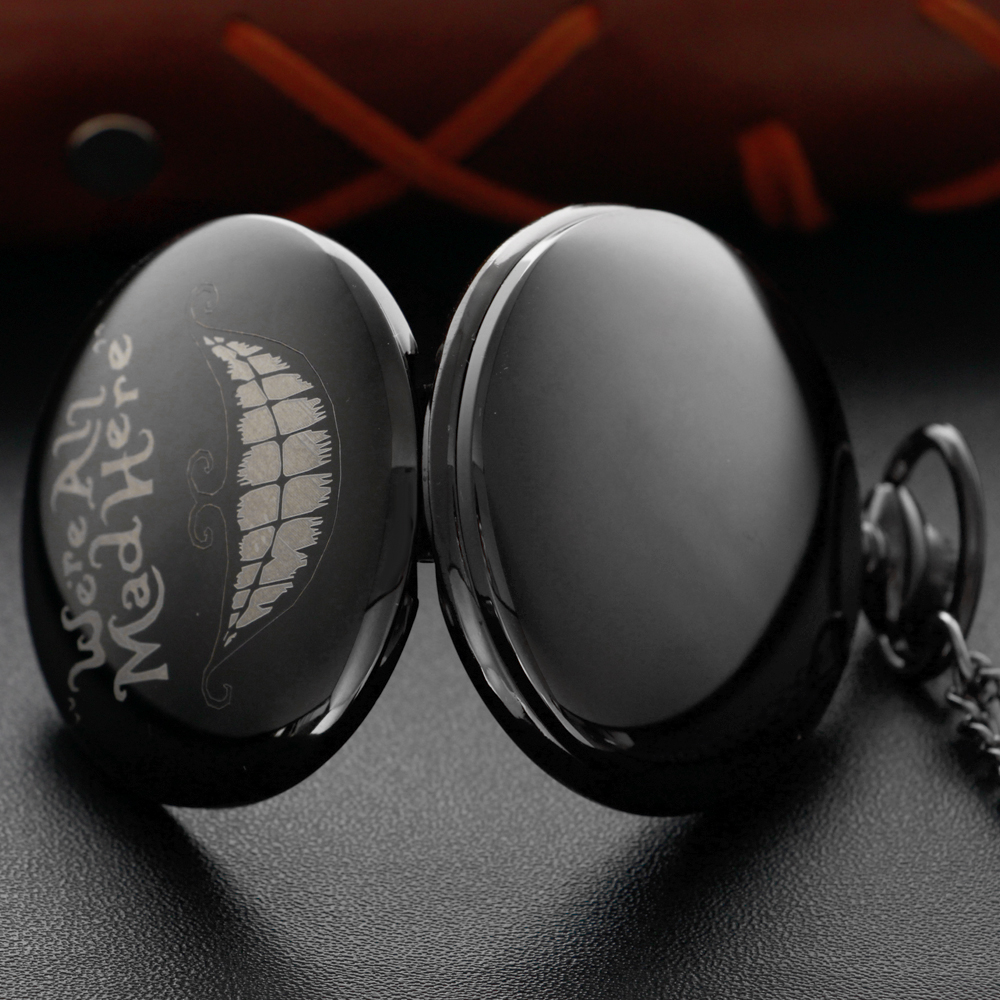 검은 그로테스크 웃는 얼굴 주머니 시계 빈티지 Steampunk 석영 주머니 시계 체인 남자와 여자의 생일 선물 JFC122