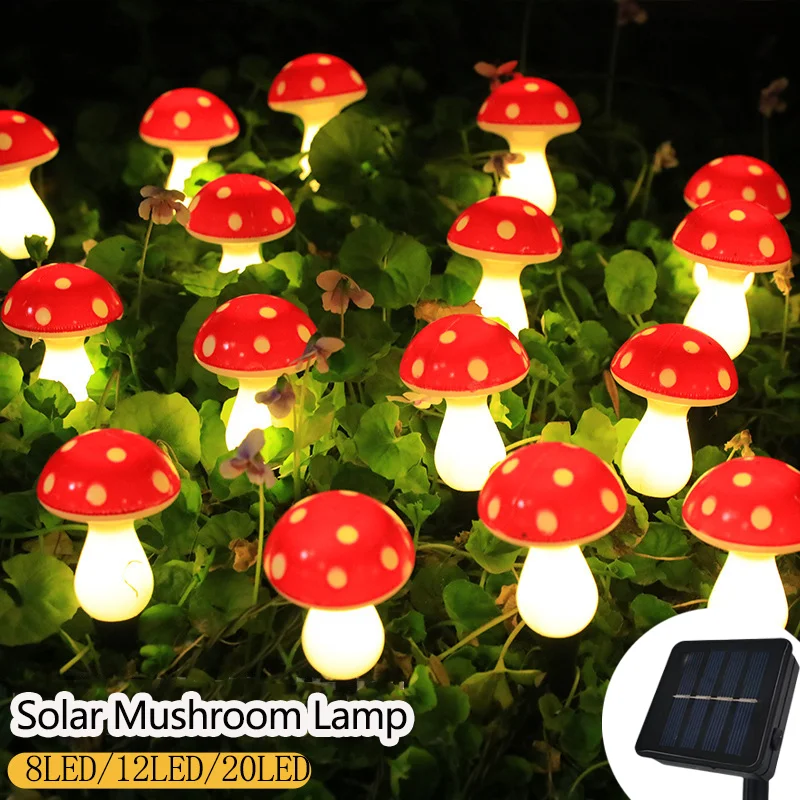 8/12/20LED Solar Landscape Ground Lights Cute RED Mushroom Lawn Lamp Wedding Holiday Courtyard Christmas Outdoor Garden Decorati