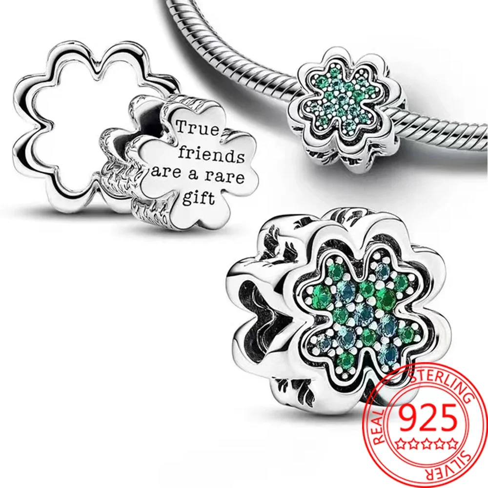 Original 925 Sterling Silver Green Coconut Tree Frog Clover Dangle Charm Beads Charms DIY Bangle Necklace Fine Jewellery Gift