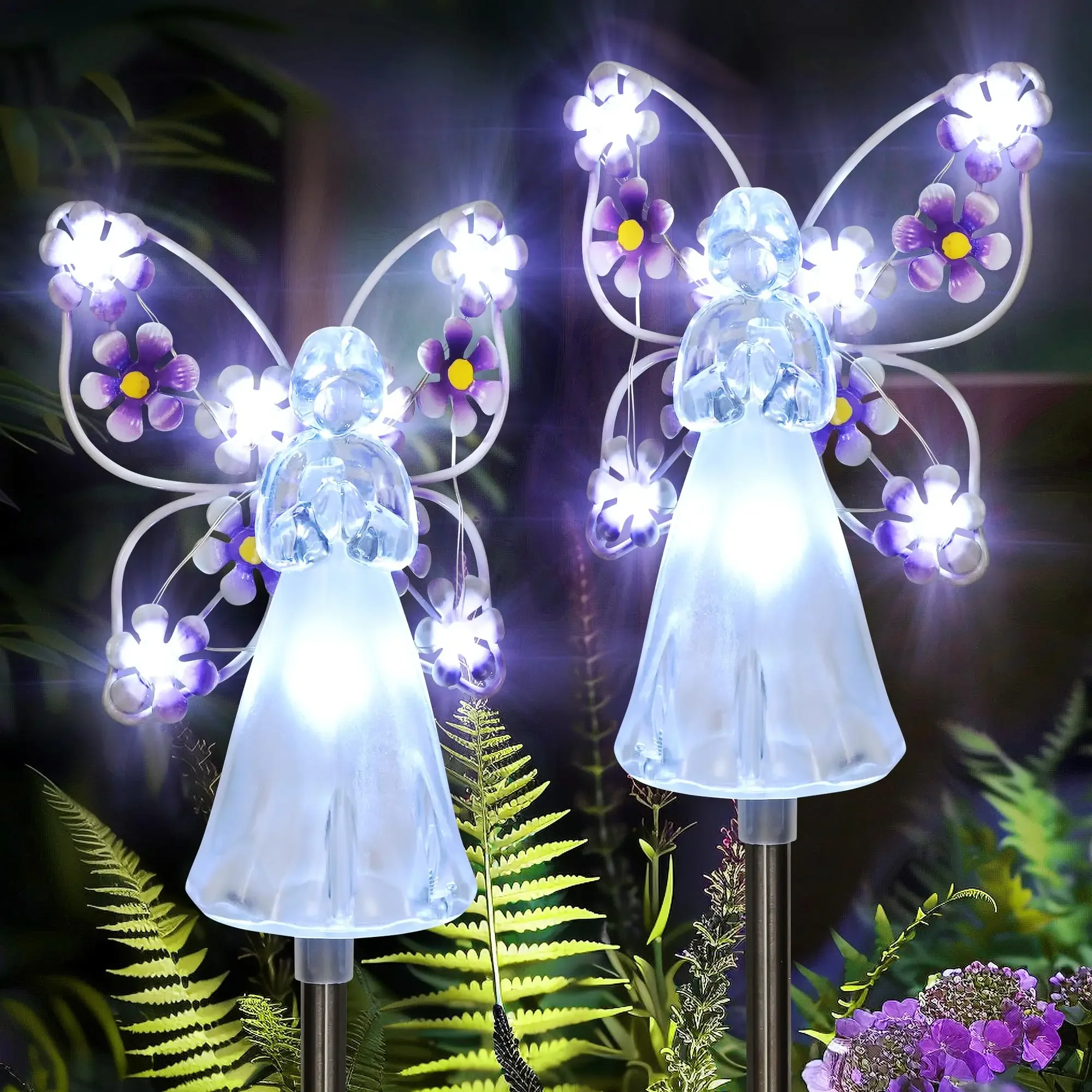 Luz Solar de jardín, luz decorativa de paisaje Solar de Ángel, luces solares impermeables para caminos al aire libre, regalo de condolencia de cementerio tumbado