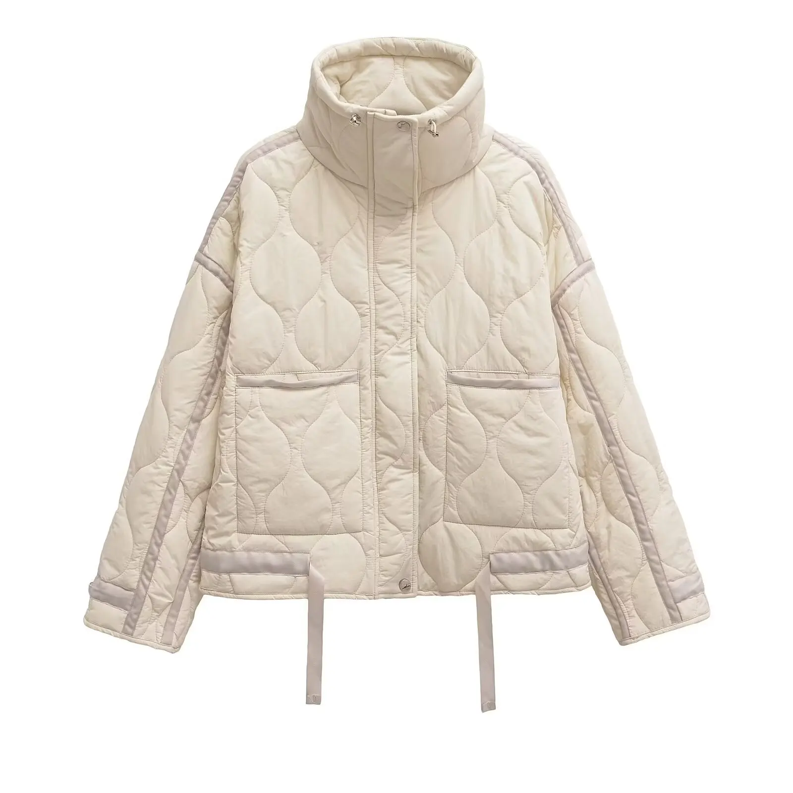Estilo europeu e americano inverno novo estilo gola solta cordão zíper jaqueta de algodão para mulher
