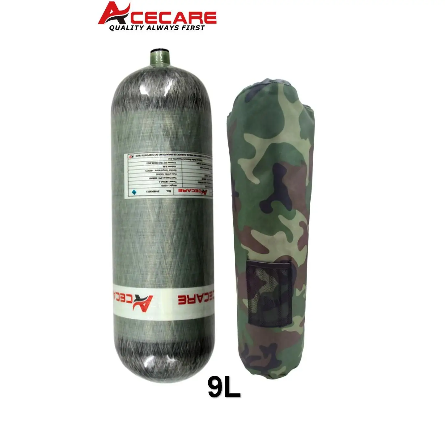 ACECARE 9L Cilindro in fibra di carbonio con sacchetto cilindrico 300Bar 4500Psi Serbatoio ad alta pressione per immersioni subacquee